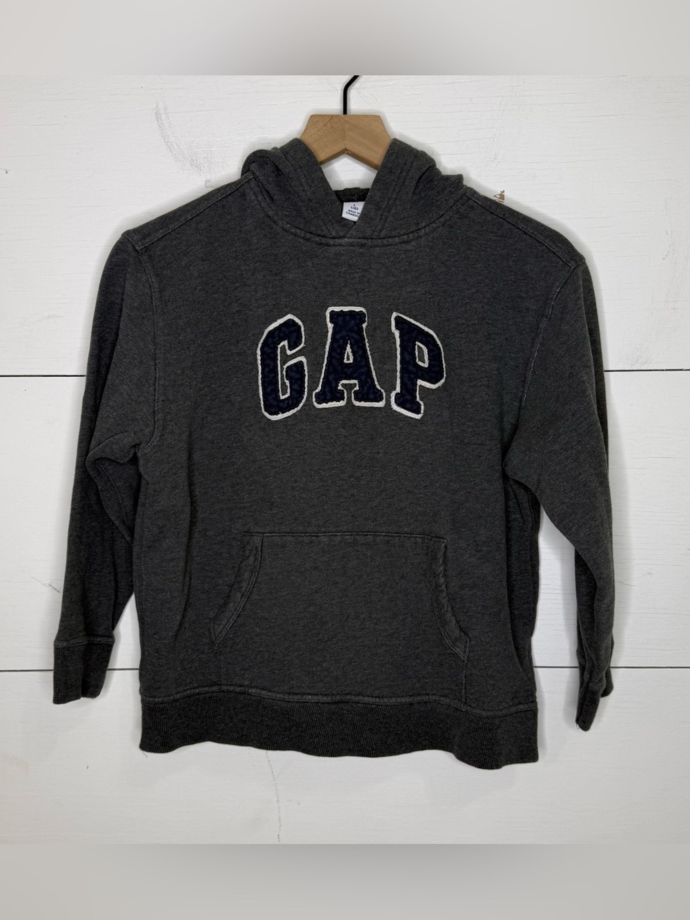 GAP • Youth Dark Charcoal Hoodie with Navy Lettering Size Large 10